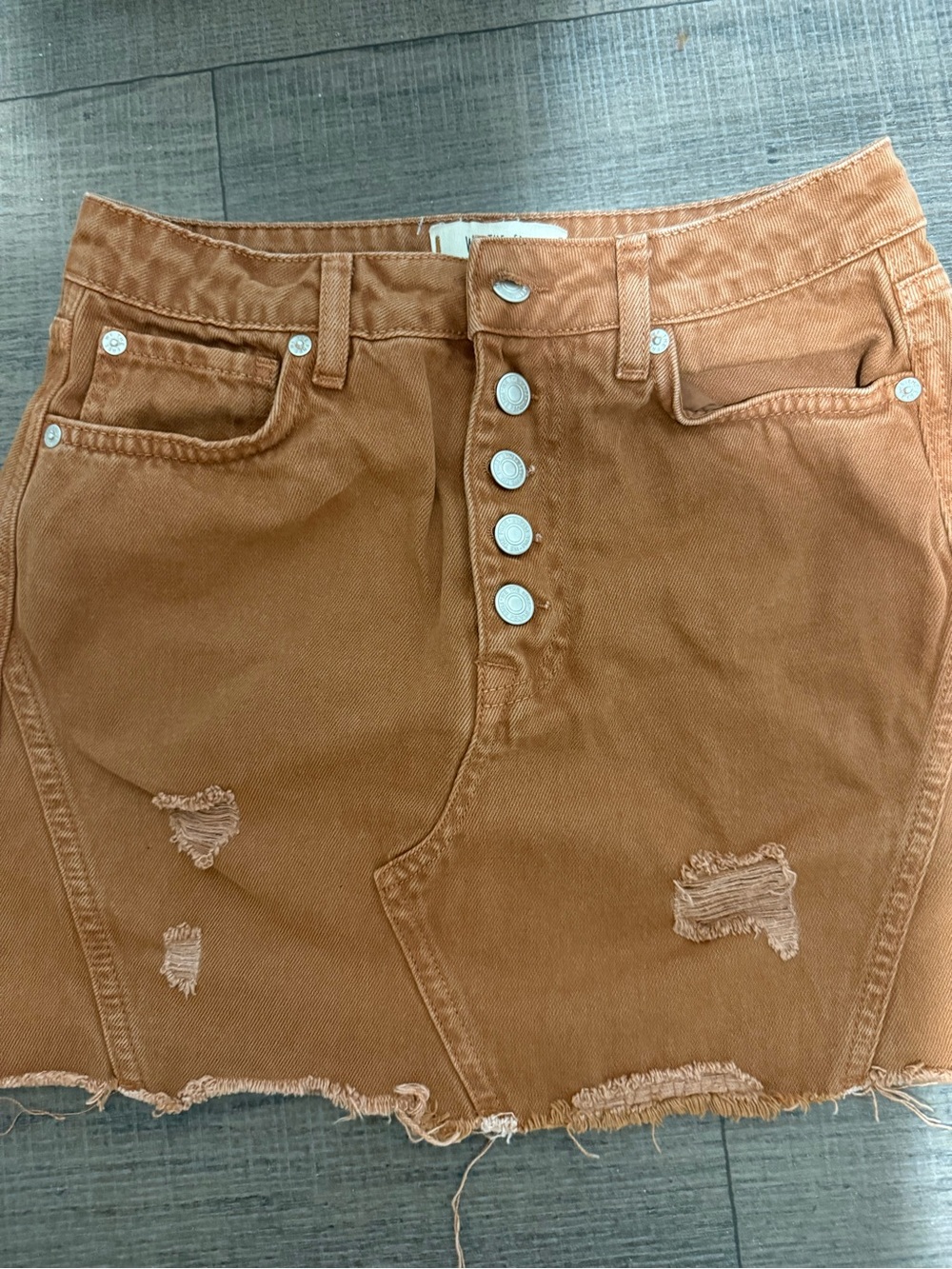 We The Free Rust Distressed Button-Front Mini Skirt